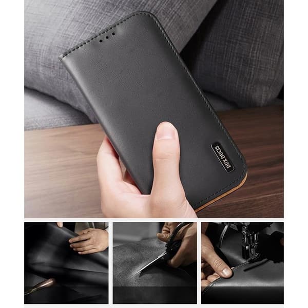 Dux Ducis iPhone 14 Plus Plånboksfodral Äkta Läder Hivo Flip - Svart