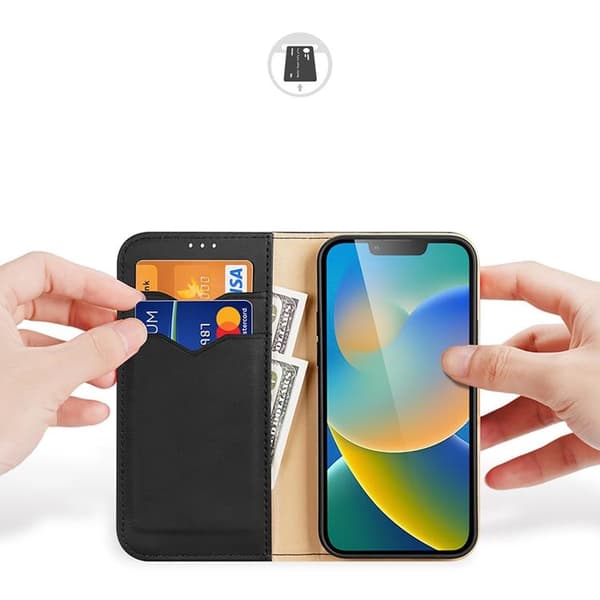 Dux Ducis iPhone 14 Plus Plånboksfodral Äkta Läder Hivo Flip - Svart