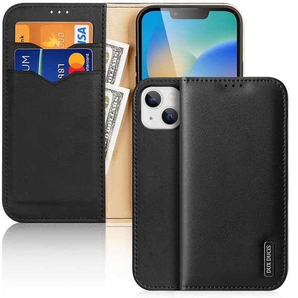 Dux Ducis iPhone 14 Plus Plånboksfodral Äkta Läder Hivo Flip - Svart