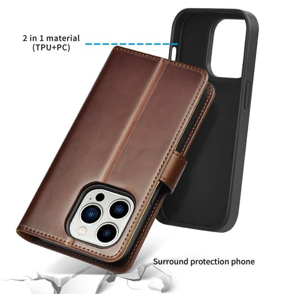Puloka iPhone 14 Pro Max Plånboksfodral Magsafe 2in1 Detachable - Brun