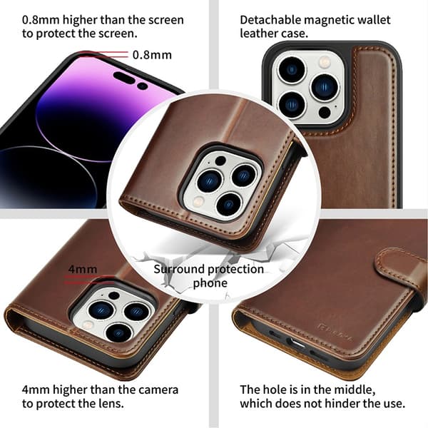 Puloka iPhone 14 Pro Max Plånboksfodral Magsafe 2in1 Detachable - Brun