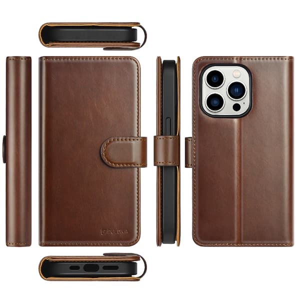 Puloka iPhone 14 Pro Max Plånboksfodral Magsafe 2in1 Detachable - Brun