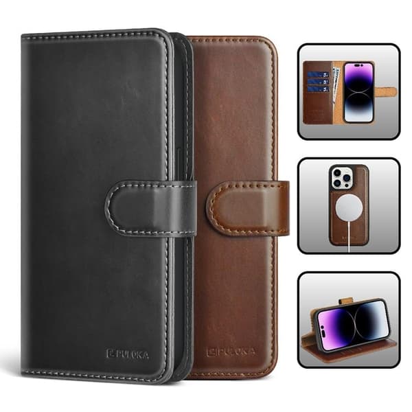 Puloka iPhone 14 Plus Plånboksfodral Magsafe 2in1 Detachable - Svart