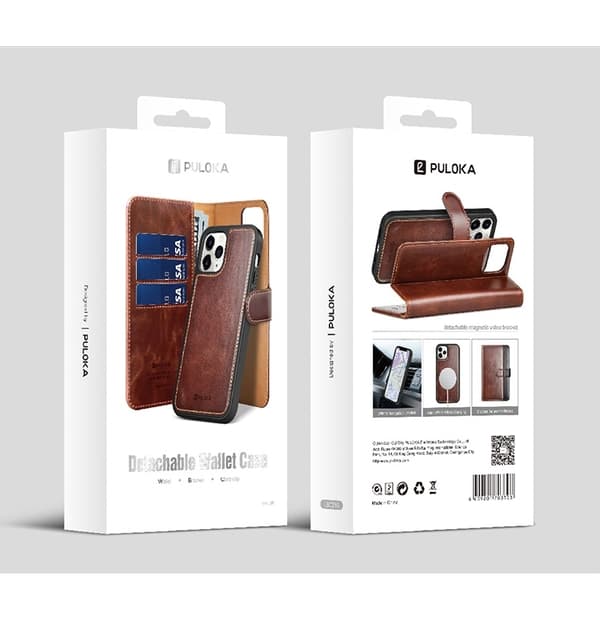 Puloka iPhone 14 Plus Plånboksfodral Magsafe 2in1 Detachable - Svart