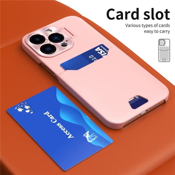 iPhone 14 Pro Max Skal Korthållare Linsram Kickstand - Rosa