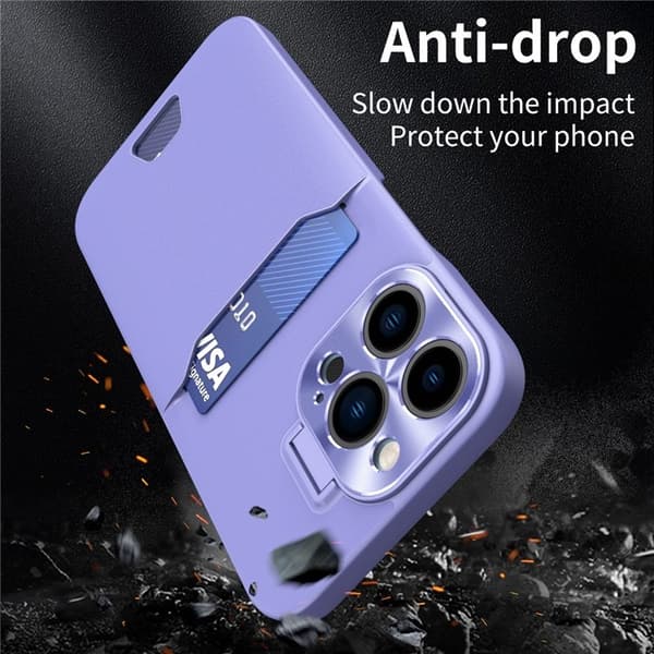 iPhone 14 Pro Max Skal Korthållare Linsram Kickstand - Lila