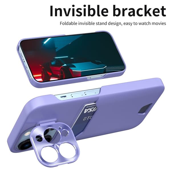 iPhone 14 Pro Max Skal Korthållare Linsram Kickstand - Lila