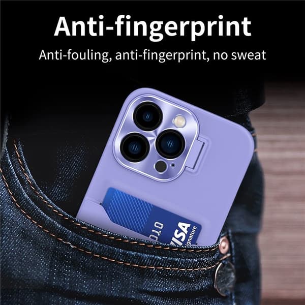 iPhone 14 Pro Max Skal Korthållare Linsram Kickstand - Lila