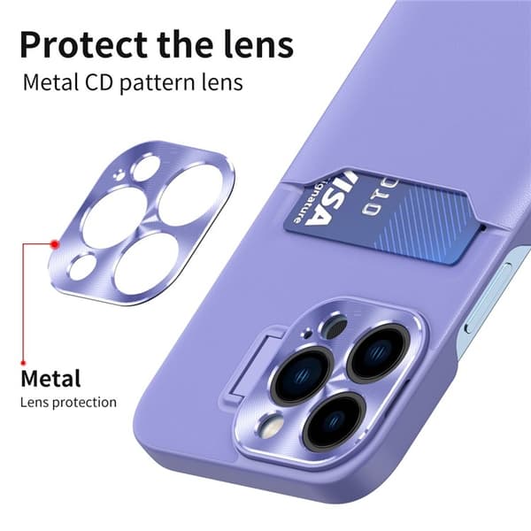 iPhone 14 Pro Max Skal Korthållare Linsram Kickstand - Lila