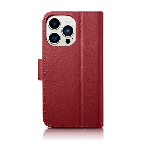 iCarer iPhone 14 Pro Plånboksfodral 2in1 Äkta Läder - Röd