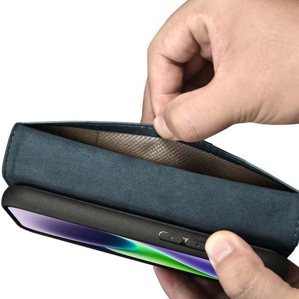 iCarer iPhone 14 Plus Plånboksfodral 2in1 Äkta Läder Anti-RFID - Blå