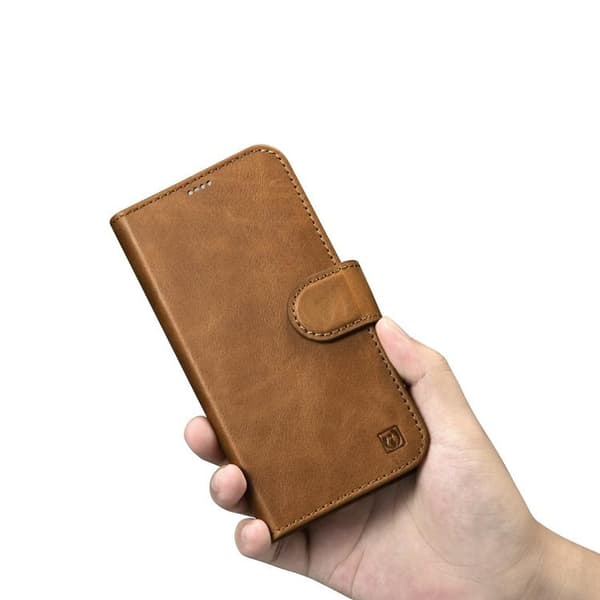 iCarer iPhone 14 Plus Plånboksfodral 2in1 Äkta Läder Anti-RFID - Brun