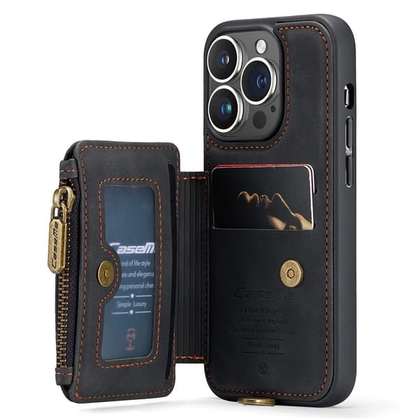 CASEME iPhone 14 Pro Plånboksfodral C20 Zipper Kickstand - Svart
