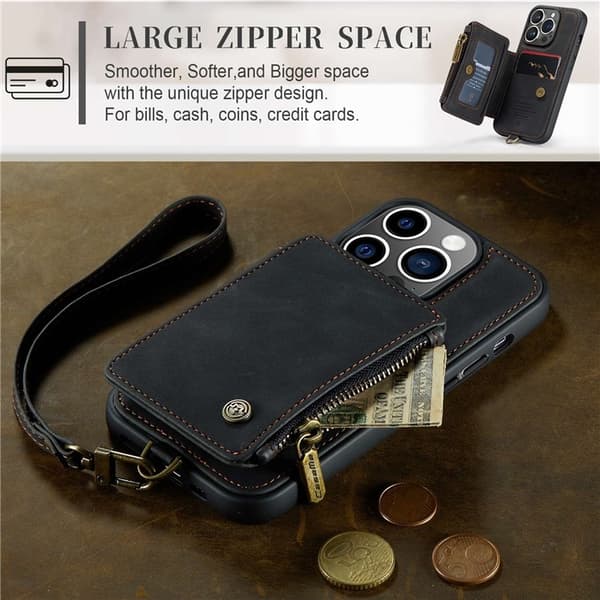 CASEME iPhone 14 Pro Plånboksfodral C20 Zipper Kickstand - Svart