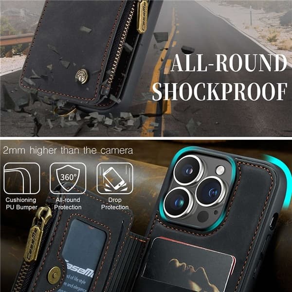 CASEME iPhone 14 Pro Plånboksfodral C20 Zipper Kickstand - Svart
