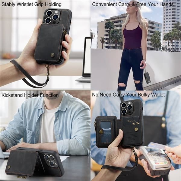 CASEME iPhone 14 Pro Plånboksfodral C20 Zipper Kickstand - Svart