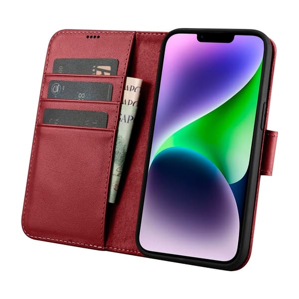 iCarer iPhone 14 Plus Plånboksfodral 2in1 Anti-RFID - Röd