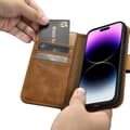 Miniatyrbild 6 av 11: iCarer iPhone 14 Pro Max Plånboksfodral Äkta Läder 2in1 Anti-RFID - Brun