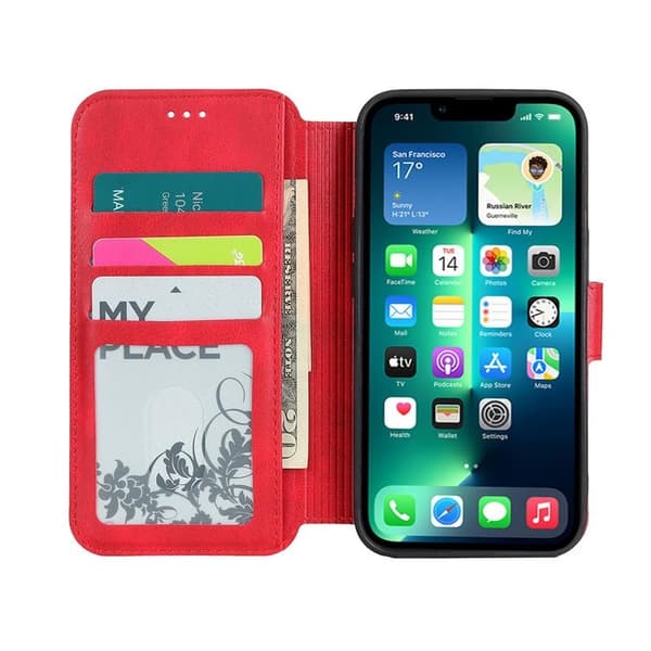 BOOM iPhone 14 Plus Plånboksfodral Calfskin - Röd