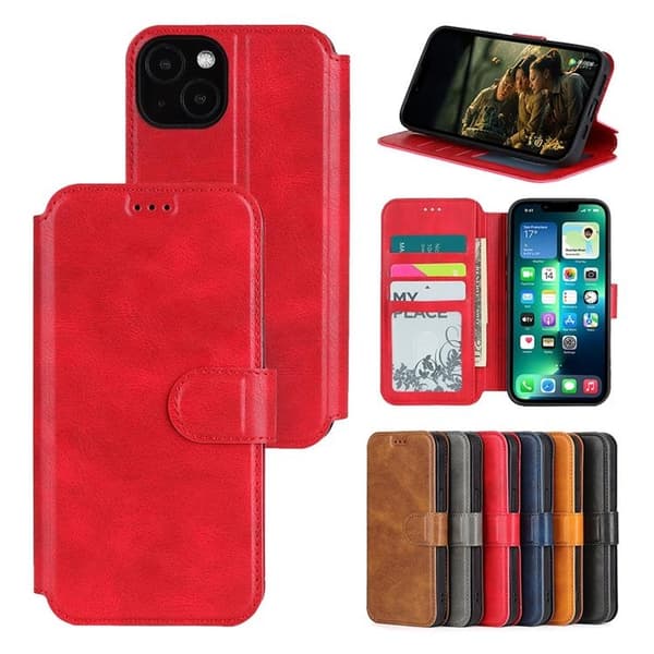 BOOM iPhone 14 Plus Plånboksfodral Calfskin - Röd
