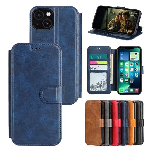 BOOM iPhone 14 Plus Plånboksfodral Calfskin - Blå