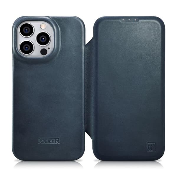iCarer iPhone 14 Pro Max Plånboksfodral Magsafe Läder - Blå