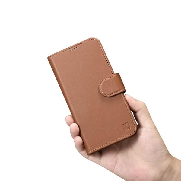 iCarer iPhone 14 Pro Max Plånboksfodral 2in1 Anti-RFID Äkta Läder - Brun