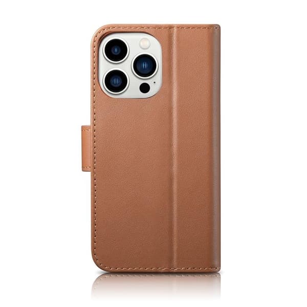 iCarer iPhone 14 Pro Max Plånboksfodral 2in1 Anti-RFID Äkta Läder - Brun
