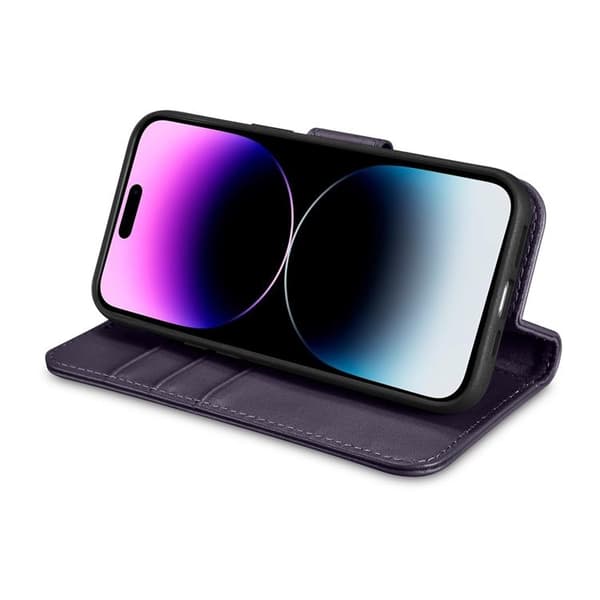 iCarer iPhone 14 Pro Max Plånboksfodral 2in1 Anti-RFID Äkta Läder - Mörklila