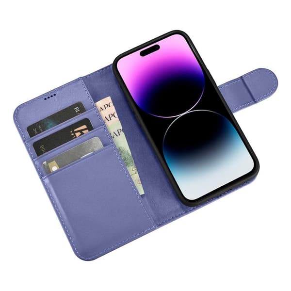 iCarer iPhone 14 Pro Max Plånboksfodral 2in1 Anti-RFID Äkta Läder - Ljuslila