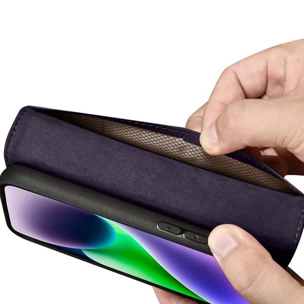 iCarer iPhone 14 Plånboksfodral 2in1 Äkta Läder - Mörklila