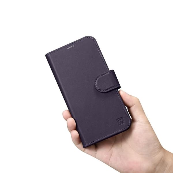 iCarer iPhone 14 Plånboksfodral 2in1 Äkta Läder - Mörklila