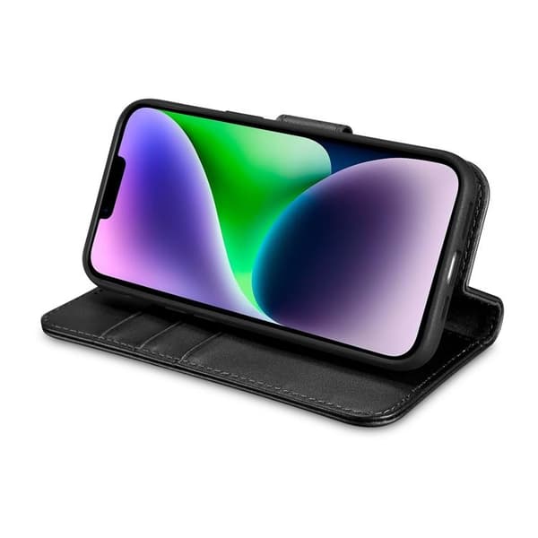 iCarer iPhone 14 Plånboksfodral 2in1 Äkta Läder - Svart