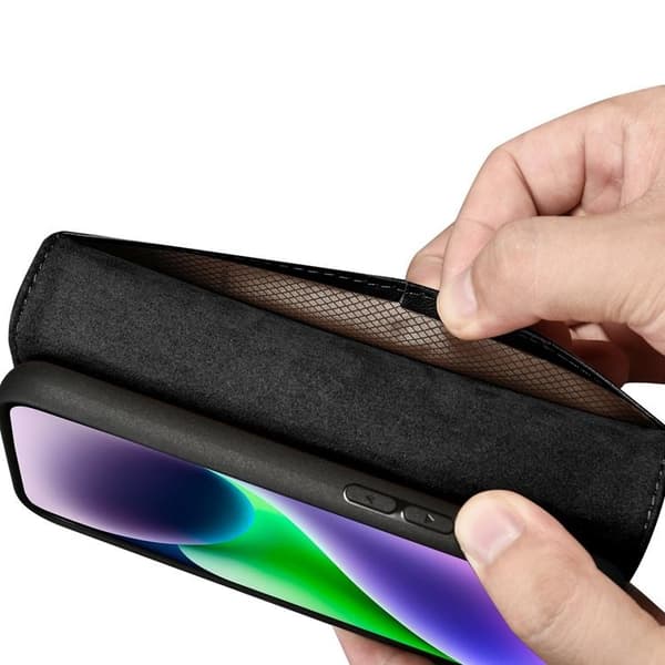 iCarer iPhone 14 Plånboksfodral 2in1 Äkta Läder - Svart