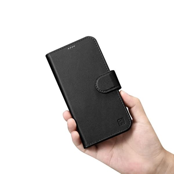 iCarer iPhone 14 Plånboksfodral 2in1 Äkta Läder - Svart