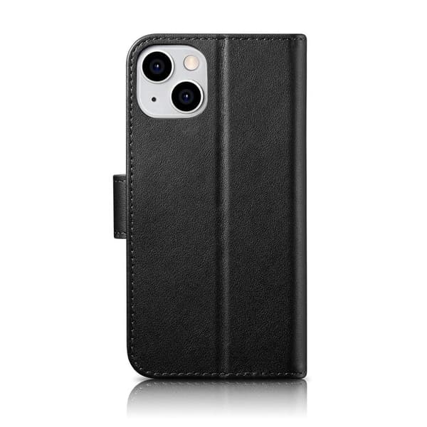 iCarer iPhone 14 Plånboksfodral 2in1 Äkta Läder - Svart