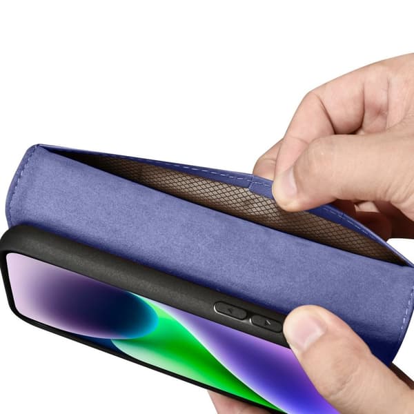 iCarer iPhone 14 Plånboksfodral 2in1 Äkta Läder - Ljuslila