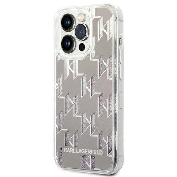 Karl Lagerfeld iPhone 14 Pro Max Skal Liquid Glitter Monogram - Silver