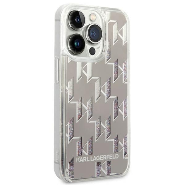 Karl Lagerfeld iPhone 14 Pro Max Skal Liquid Glitter Monogram - Silver