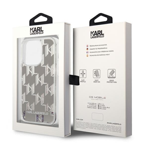 Karl Lagerfeld iPhone 14 Pro Max Skal Liquid Glitter Monogram - Silver