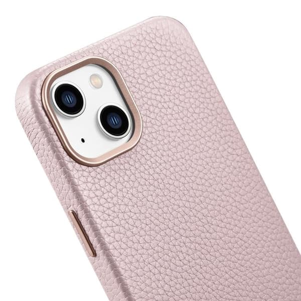 iCarer iPhone 14 Skal Magsafe Äkta Läder Litchi Premium - Rosa