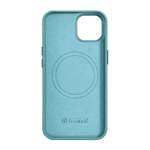 iCarer iPhone 14 Plus Skal Magsafe Äkta Läder Litchi Premium - Grön