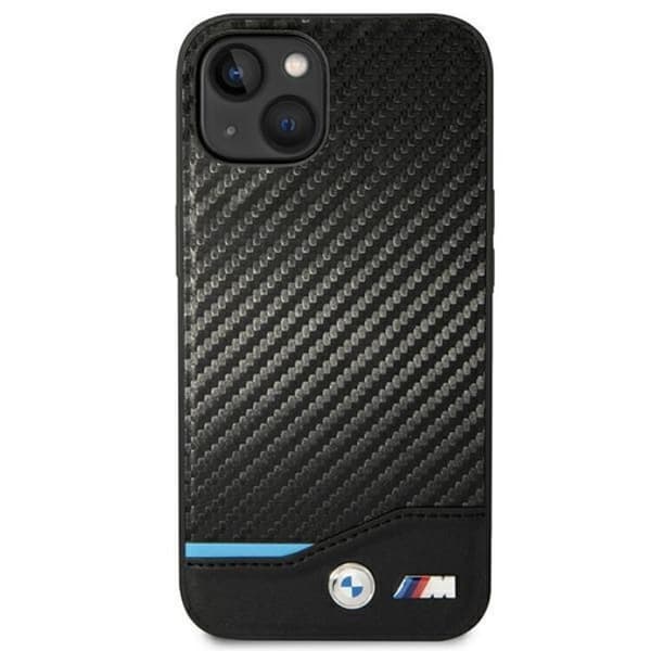 BMW iPhone 14 Skal Läder Carbon - Svart