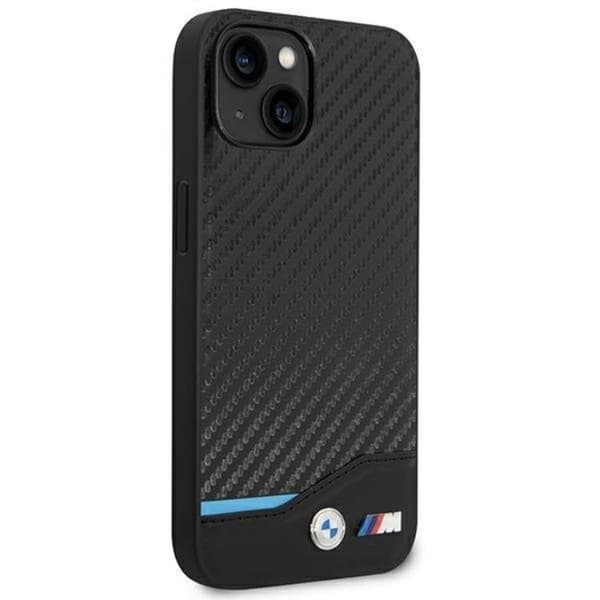 BMW iPhone 14 Skal Läder Carbon - Svart