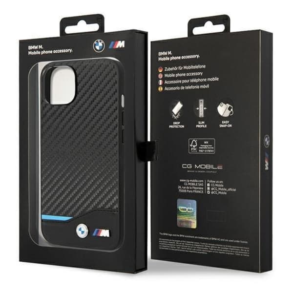 BMW iPhone 14 Skal Läder Carbon - Svart