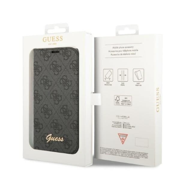 GUESS iPhone 14 Pro Plånboksfodral Vintage Gold Logo - Svart
