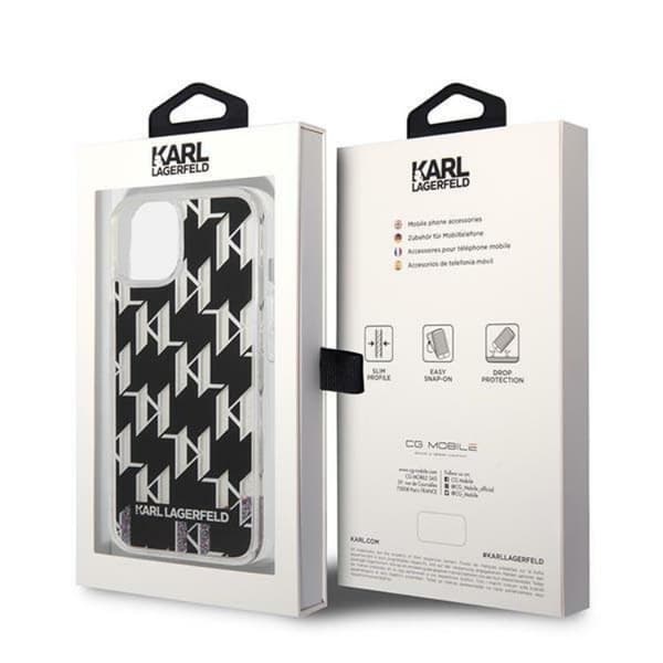 Karl Lagerfeld iPhone 14 Skal Liquid Glitter Monogram - Svart