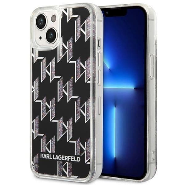 Karl Lagerfeld iPhone 14 Skal Liquid Glitter Monogram - Svart