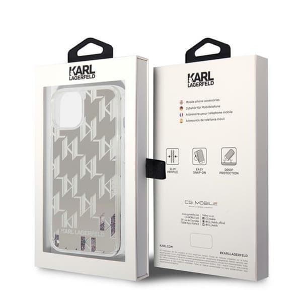 Karl Lagerfeld iPhone 14 Skal Liquid Glitter Monogram - Silver