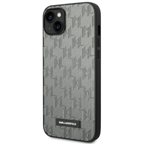 Karl Lagerfeld iPhone 14 Plus Skal Saffiano Mono Metal Logo - Grå